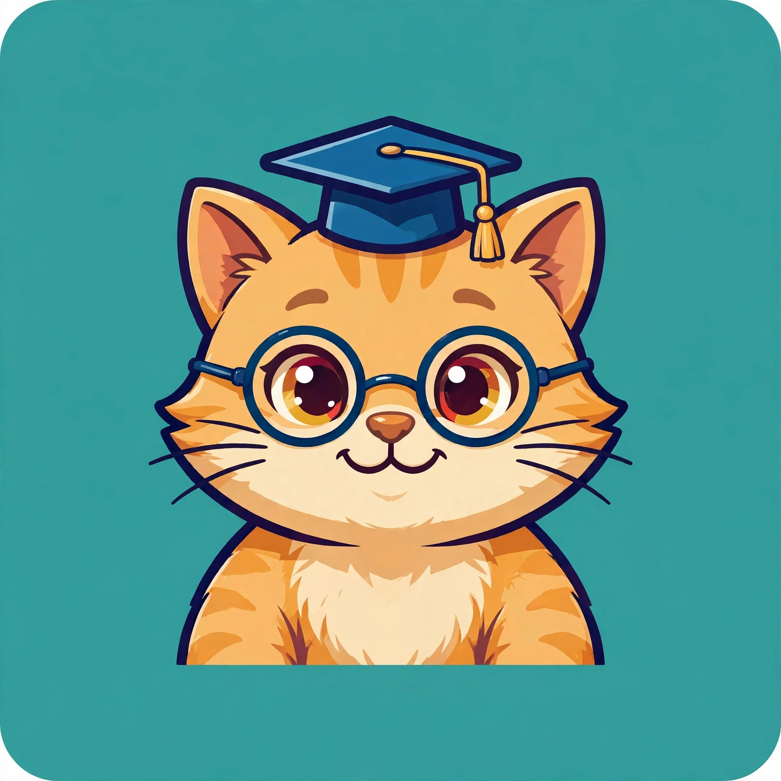Ryn's Academy cat mascot wearing a graduation cap and glasses